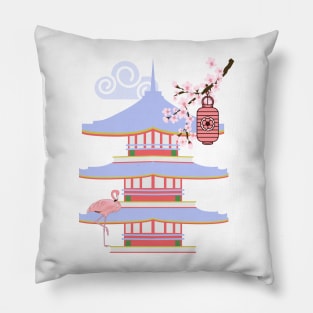 Flamingo Japanese Cherry Blossoms Pillow