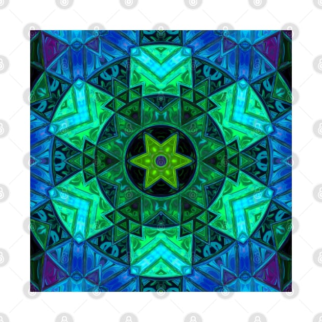 Mosaic Mandala Green and Blue by WormholeOrbital