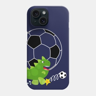 Cute Dinosaur Playing Soccer - Navy Background Phone Case