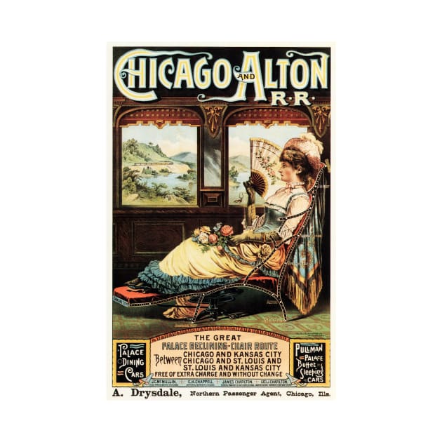 CHICAGO and ALTON The Great Palace Reclining Chair Route Vintage Rail Travel by vintageposters