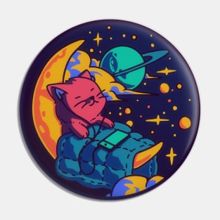 Sleeping kitten on moon, cute cat sleeping on moon neon Pin