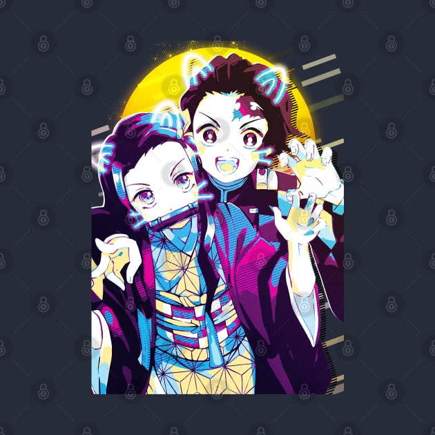 Nezuko Kamado and Tanjiro Kamado by 80sRetro