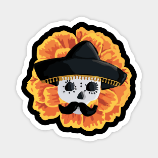 Charro mexican kawaii cute sugar skull mexican style cempasúchil mustache mexican sombrero skeleton Magnet