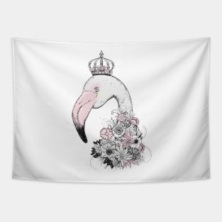 floral flamingo with crown and flowers Tapestry