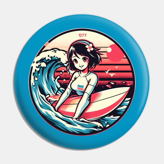 Cute retro surfer girl Pin by MightyBiscuit