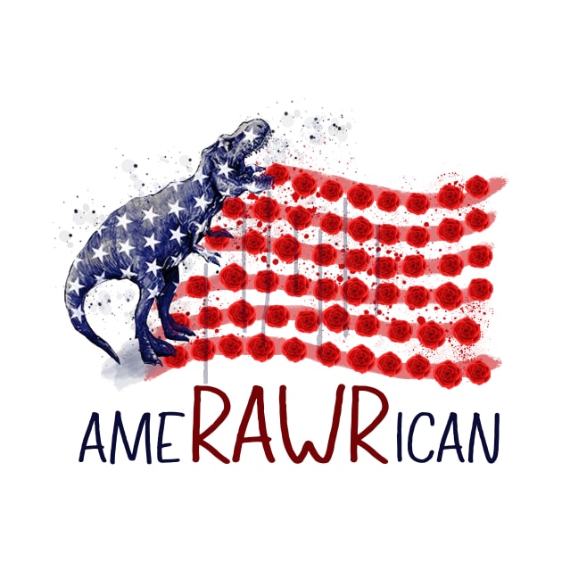 Amerawrican T-rex American Flag July 4th by ValentinkapngTee