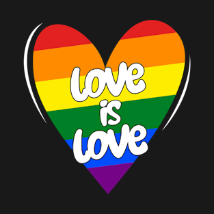 Love is Love Lesbian LGBT flag Rainbow Heart T-Shirt