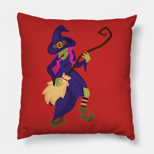 Halloween Witch using broom as guitar Pillow