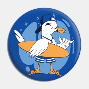 Cool Surfing Sea Gull // Cute Beach Cartoon Pin