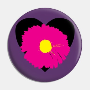 Black Heart Pink Flower T-Shirt/Tees Pin