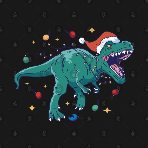 Santa Hat Christmas Lights T-rex by Krishnansh W.