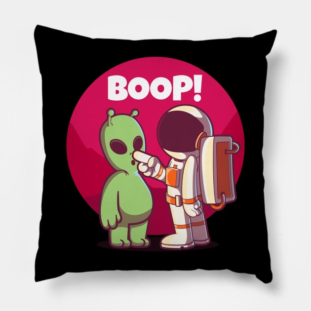Boop! Spaceman and alien nose boop greeting Pillow by Messy Nessie