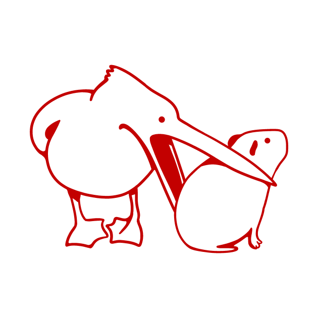 Minimalist art of a funny event with Pelican and Capybara in red ink by croquis design