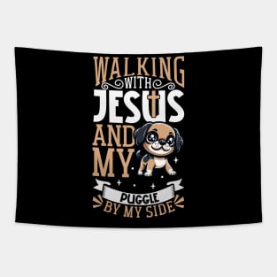 Jesus and dog - Puggle Tapestry