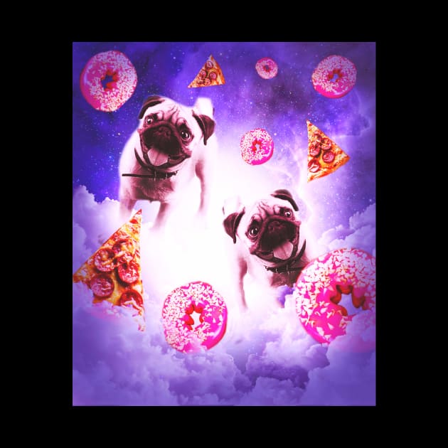 Pugs In The Clouds With Doughnut And Pizza by Random Galaxy