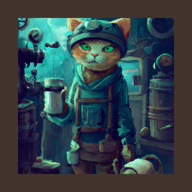 Steampunk Cat is Fixing the Machinery by Star Scrunch