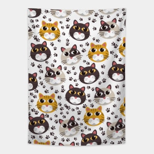 Cats and paw prints Tapestry