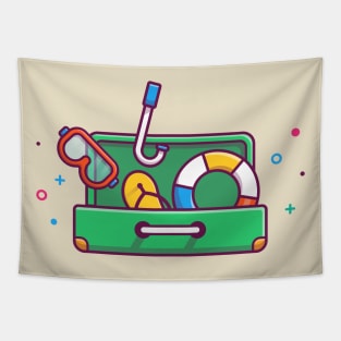 Suitcase With Snorkeling Equipment Cartoon Tapestry