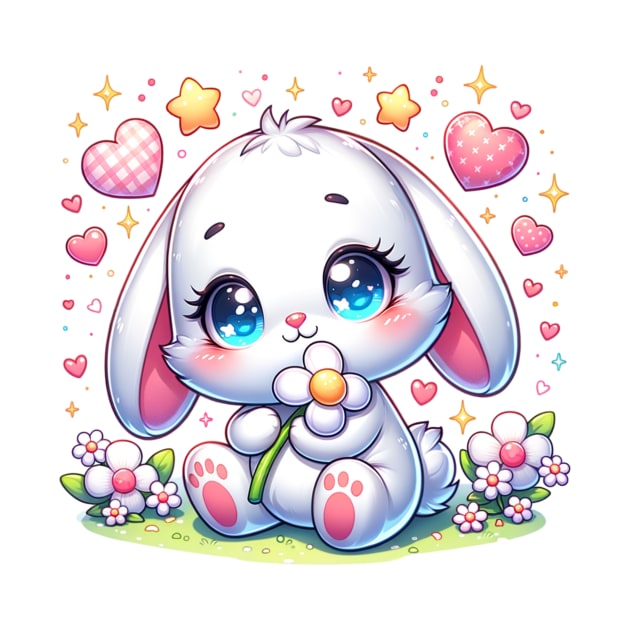 Cute White Bunny Hugging Flower 🐰🌼 by Pink & Pretty