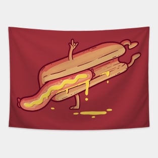 Funny Breakdancing Hot Dog Cartoon Tapestry