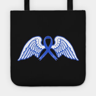 Dark Blue Awareness Ribbon with Angel Wings 2 Tote