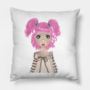 Big eyed kid pigtails Pillow