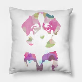 Cute puppy with colorful abstract waves pattern in pink 2 Pillow