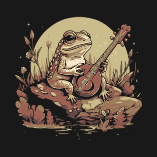 Frog playing the banjo on a rock T-Shirt