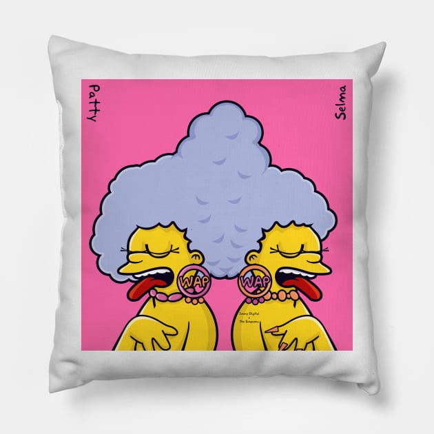 Simpsons WAP Megan thee Stallion Cardi B Patty and Selma Pillow by jimmy-digital