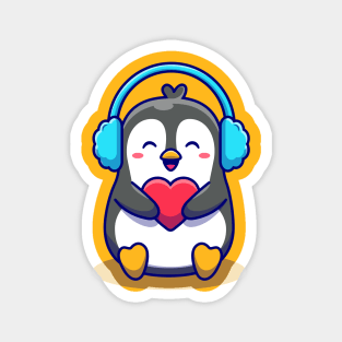 Cute Penguin Holding Love With Earmuff Magnet