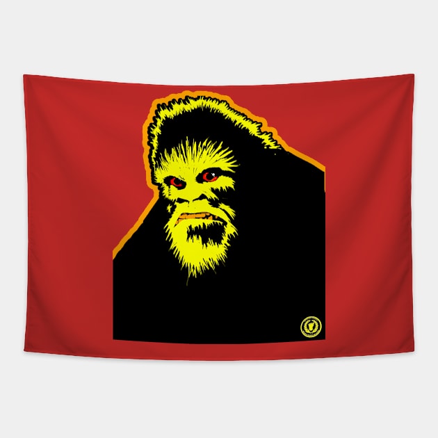 Mad Bigfoot Angry Sasquatch Retro Vintage Bust Cartoon Art Tapestry by National Cryptid Society