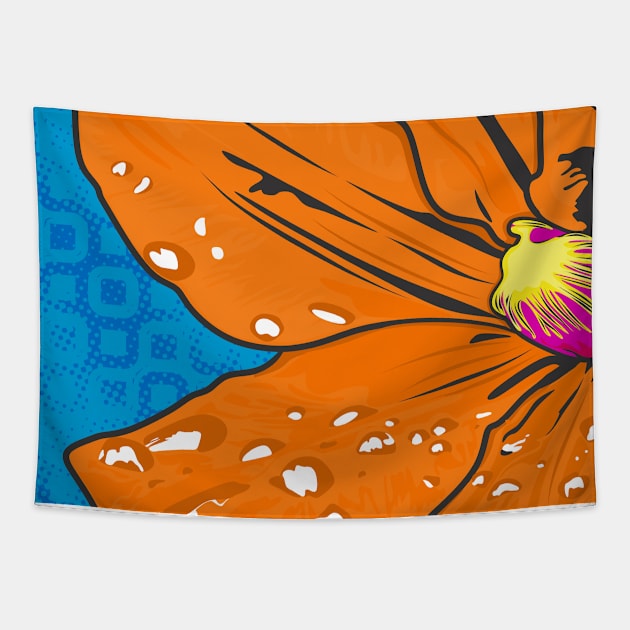 Orange and Blue Floral Pop-Art Tapestry by FreckleFaceDoodles