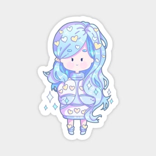 Adorable Chibi With Blue Hair, No Background Magnet
