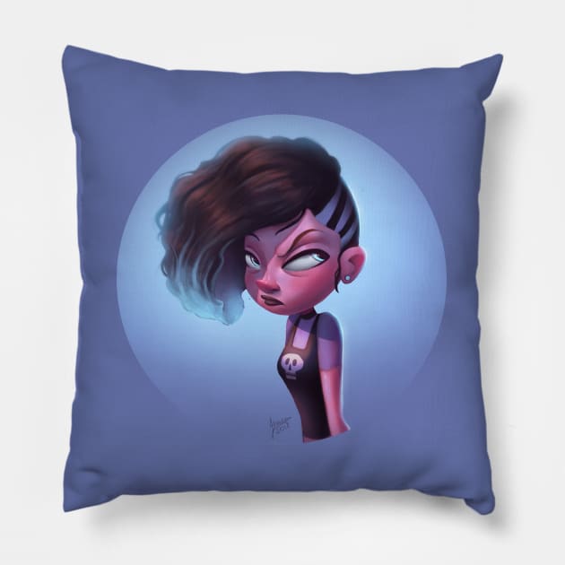 Bad Mood Girl Pillow by Jéssica Ribeiro