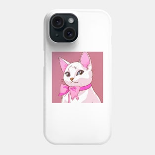 White cat with pink bow Phone Case