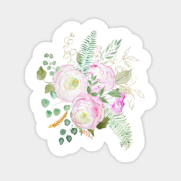 pink eustoma flowers watercolor Magnet by colorandcolor