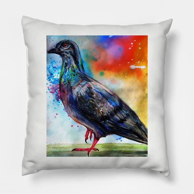 Colorful Pigeon Pillow by candimoonart