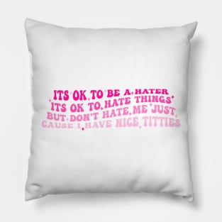 Its Ok To Be A Hater Its Ok To Hate Things But Don't Hate Me Pillow