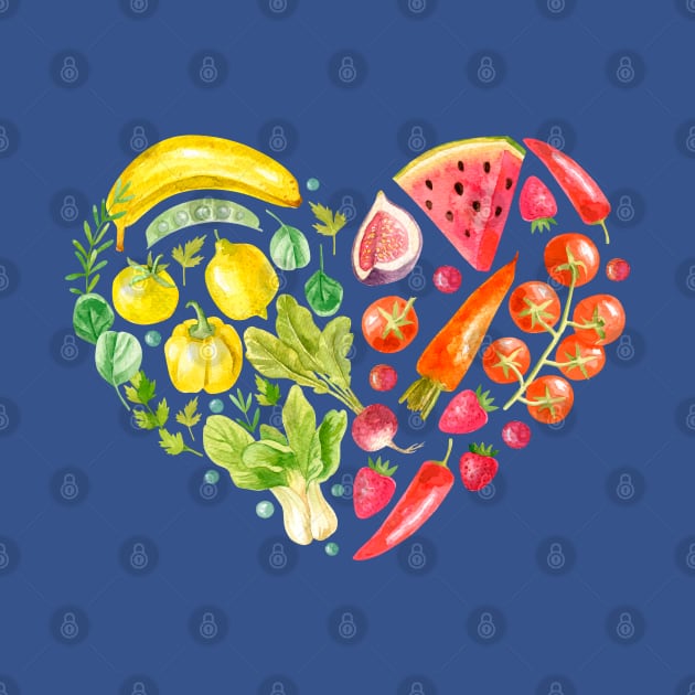 Fruits Vegetables Heart Watercolor by Mako Design 