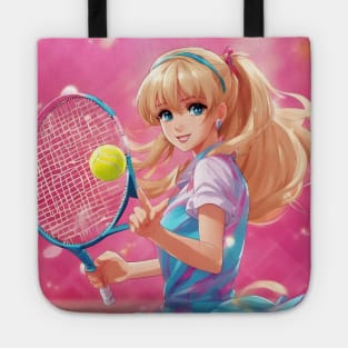 Blonde anime girl playing tennis Tote