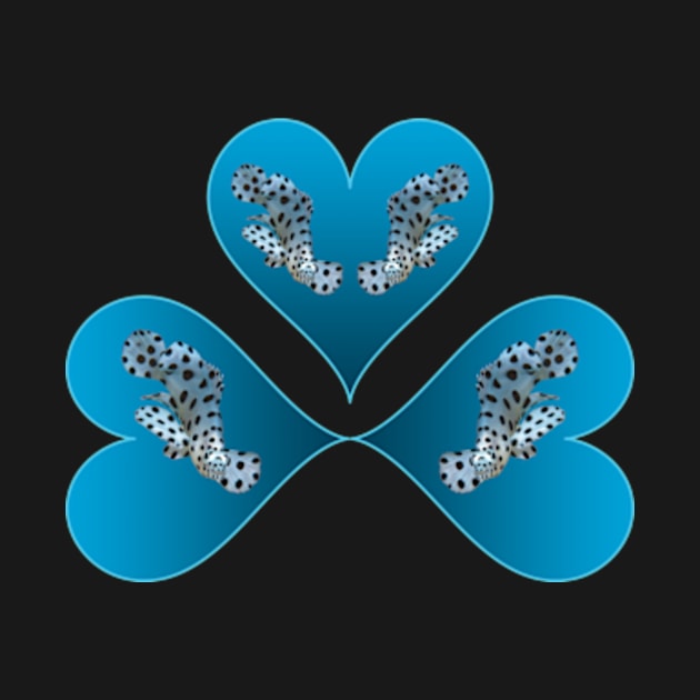 Heart Design | Grouper Trio in 3 Blue Hearts | Black Background | by Ute-Niemann