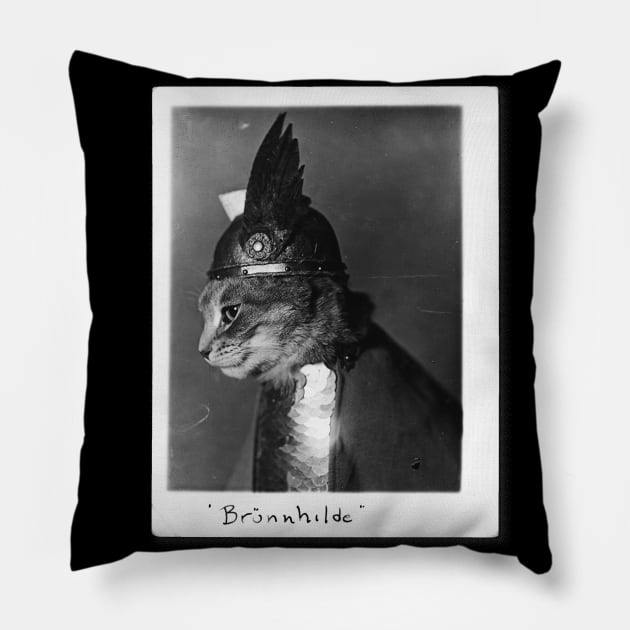 Brunnhilde the Viking Cat in Helmet and Shield Pillow by YourGoods