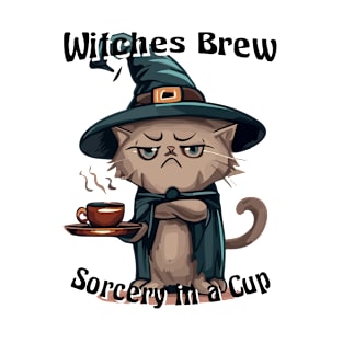 Witches Brew, Sorcery in a Cup | Cat with Witch Hat T-Shirt