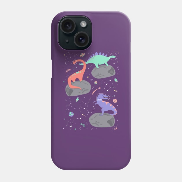 Dinosaurs Floating on an Asteroid in Purple Phone Case by latheandquill