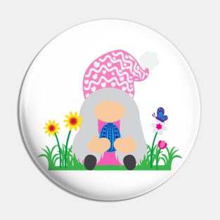 Easter Gnome Pink Hat in a Garden Pin