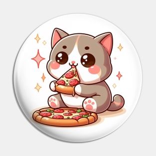 cute cat fat eat pizza slice cartoon illustration Pin