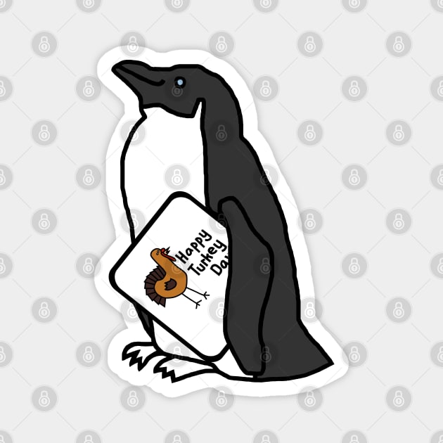 Cute Penguin with Thanksgiving Turkey Greetings Magnet by ellenhenryart