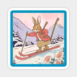 Funny Rabbit Athlete Excel in Winter Sports of Skiing Best Skiier Girl Magnet