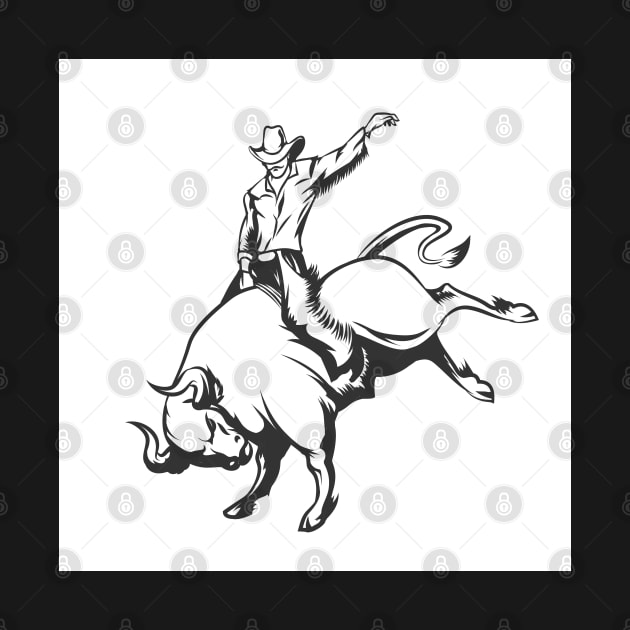 Rodeo cowboy riding a wild bull by devaleta