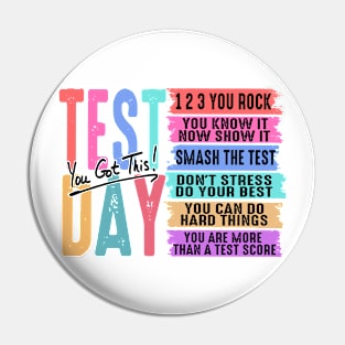 It’s Test Day You Got This, Rock the Test, Test Day Dalmatian Dots, Groovy Testing Pin